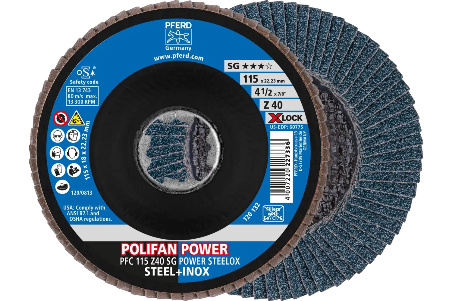 Picture of Pferd Flap Disc, 4-1/2", X-Lock, Z SG Power Steelox, 40 Grit, T29, Conical, Zirconia